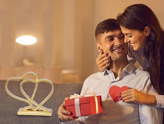 Gold Heart Sculpture for Living Room Decor Heart Decoration Gift for Her and Him Love Wedding Anniversary Couples Gift Modern Heart Statue for Home Coffee Table Dining Table Centerpiece Birthday Gift