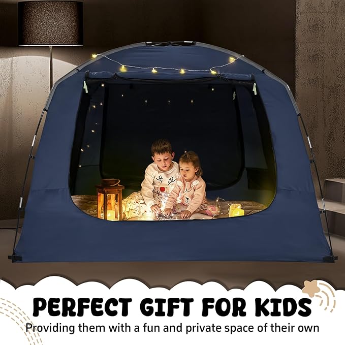 Bed Tent Bed Canopy Breathable 100% for Adult and Kids Light Reduction Sleeping Dream Tents Indoor Portable Big Space with String Light 4 Doors Twin Full Queen King Size