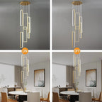Modern Kitchen Island Dimmable Pendant Light Fixture Gold 108W LED Pendant Lights 6 Rings Rectangular Chandelier Staircase Large Chandelier Lobby Living Room Foyer High Ceiling Chandeliers