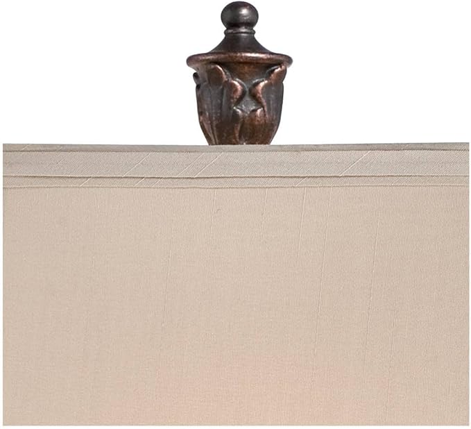 Regency Hill Exeter Traditional Style Table Lamps 30" Tall Full Size Set of 2 Bronze Wood Carved Leaf Creme Rectangular Bell Shade Decor for Living Room Bedroom House Bedside Nightstand Office