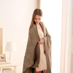 CozeCube Check Knit Throw Blanket, Light Brown Checkered Throw for Couch, Decorative Christmas Soft Cozy Warm Knitted Blanket for Bed Sofa Living Room, 50"X60"