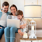 Farmhouse Lamps Set of 2, White Vintage Rustic Industrial Lamps with USB A+C Charging Ports & AC Outlet, 3 Way Dimmable Touch Control Table Lamp with LED Night Light for Living Room Bedrooms Office