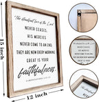 Christian Wooden Wall Signs, Living Room Decor, Home Church Decor for Room, Framed Wall Plaque Sign 15 * 11.5 inches, The Steadfast Love of the Lord Never Ceases Sign