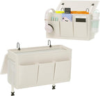 Dual-purpose Bedside Caddy Bedside Organizer, Bed Caddy with 6 Pockets, Versatile Bedside Storage Solution Magazine Remotes holder, ideal for Home, Dorm, Hospital, Crib Bed (White 2pcs)