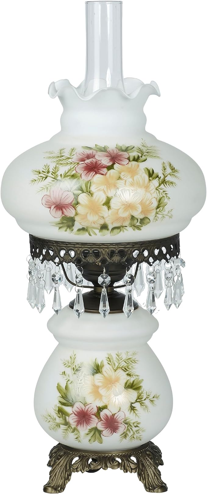 Touch of Class Abigail Hurricane Style Parlor Table Lamp - Antique Victorian Aesthetic - Painted by Hand - Floral Designs - Vintage Lighting for Bedroom, Living Room, Office Desk, Hotel and Bedside