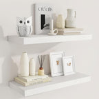 Fun Memories 24 Inch Floating Shelves for Wall, 9 Inch Deep White Rustic Wood Wall Mounted Shelves for Bathroom, Kitchen, Living Room, Set of 2