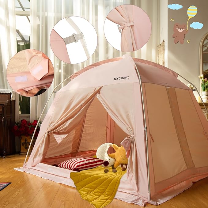 Bed Tents Canopy Bed–Privacy Dream Tent for Cozy Indoor Sleeping, Light-Reducing,and Breathable, with 4 Doors Floor Tent Bed–Available in Twin, Full, and Queen Sizes