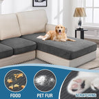 H.VERSAILTEX Velvet Stretch Sectional Couch Covers, 3 Pieces, L-Shaped with Separate Cushions - For Both Left/Right Couch Types (Large Sofa 2 Seater + Chaise, Grey Striped)