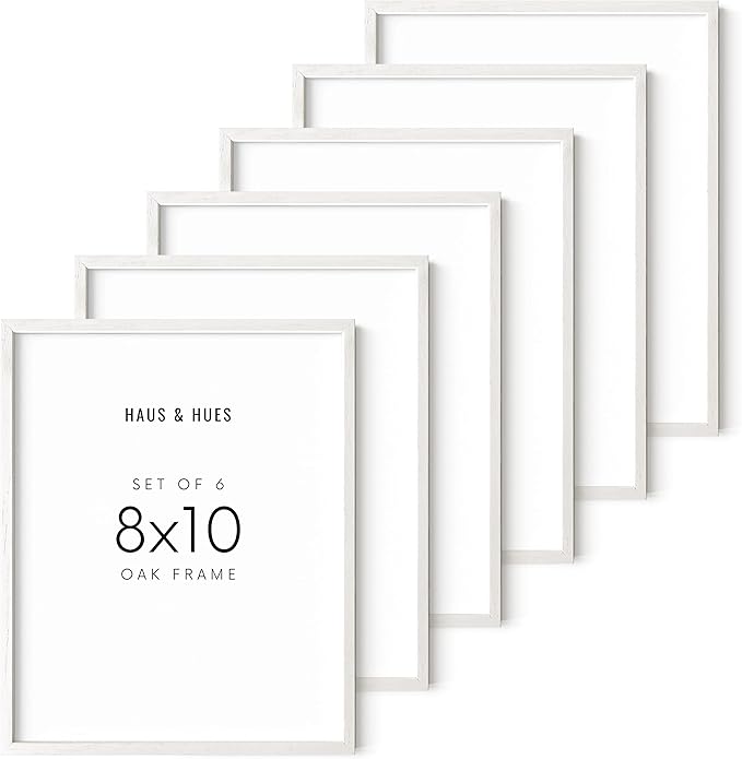 HAUS AND HUES White Oak 8x10 Picture Frame Set - Set of 6 8x10 Picture Frame Wood, White 8x10 Picture Frame Set of 6, Wooden Picture Frames 8x10, 6 8x10 Picture Frames for Wall (White Oak Frame)