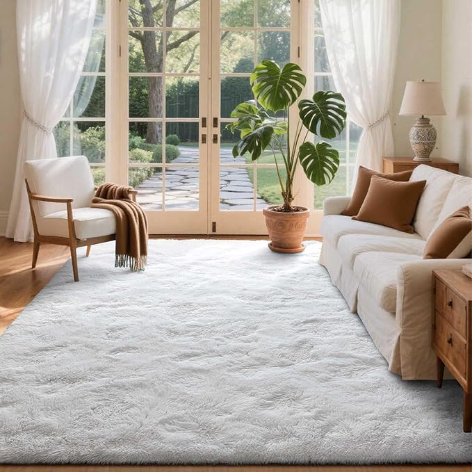 Area Rugs for Living Room, 6x9 Feet Soft Fluffy Shagg Plush Rug High Pile Large Indoor Modern Non-Slip Floor Carpet for Bedroom Nursery Kids Home Room Dorm Decor Aesthetic White