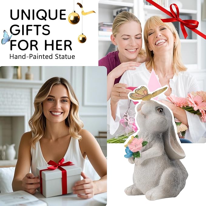 Solar Bunny Statues Light for Garden - Color-Changing Rainbow LED Butterfly,Rabbit Figurine Decor Auto On/Off,Easter Gifts for Yard Balcony & Patio Ornaments (Colorful Light)