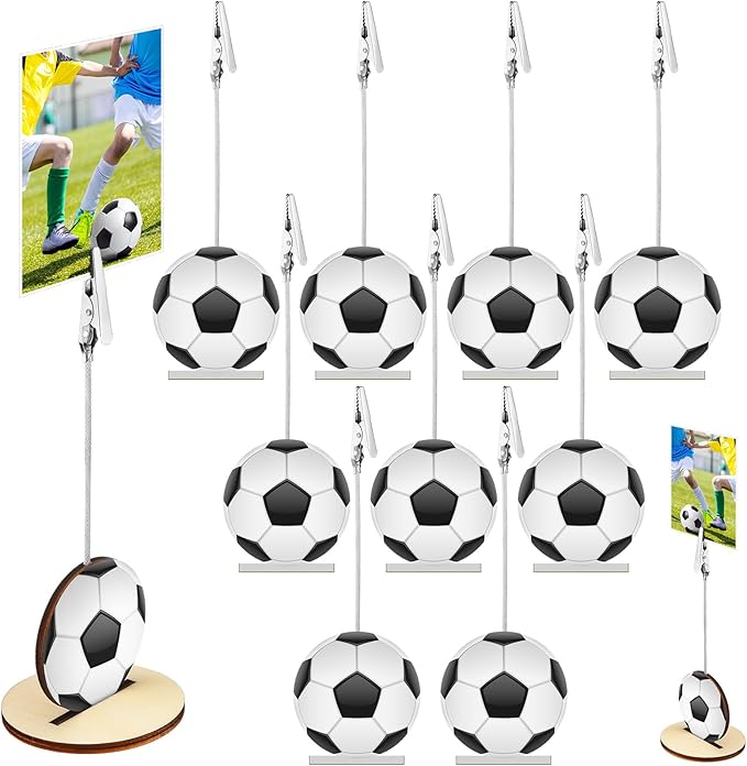 20 Pcs Base Memo Clip Holder Table Number Card Place Holders Stand Note Paper Clip Centerpieces for Table Party Favors Photo Stand Events Decoration(Soccer)