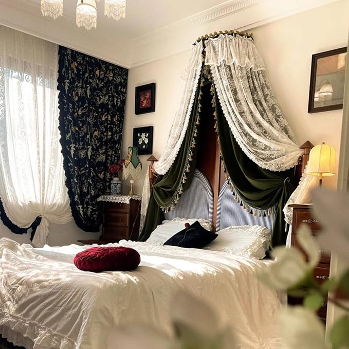 Middle Ancient Style Girl Bed Curtain Princess Bed Canopy for Girls Decorative Curtains for The Headboard of The Villa Bedroom