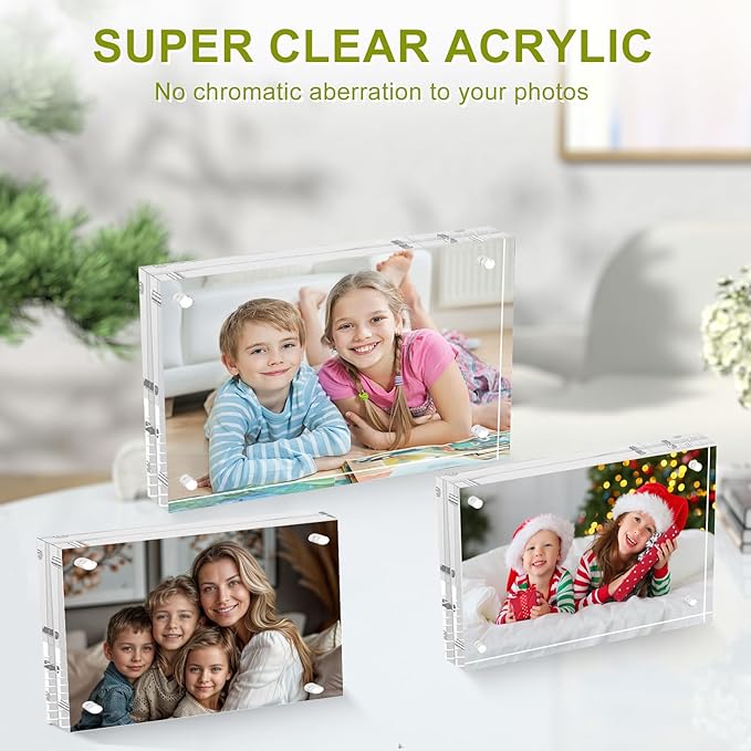 4x6 Acrylic Picture Frame 10 Pack, Clear Picture Frames Double Sided Magnetic Freestanding Photo Block Frame Desktop Display Floating Frameless Acrylic Frame Stand