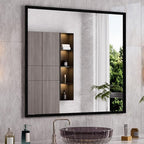 WEER Black Framed Mirror, 40X36 Inch Matte Black Wall Mirror for Bathroom, Rectangular Black Bathroom Vanity Mirror, Tempered Glass, Anti-Rust, Hangs Horizontal or Vertical