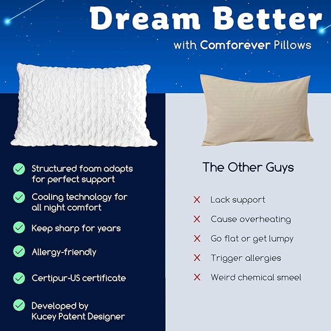 Cooling Side Sleeper Pillow for Neck and Shoulder Pain, Luxury Shredded Memory Foam Curved Bed Pillows for Sleeping Set of 2- Adjustable Queen Size- Washable Cover Original White