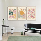 Tinonedraw Boho Flower Market Framed Canvas Wall Art Set, Pink Beige Cute Butterfly Wall Decor, Colorful Abstract Floral Wall Painting, Modern Matisse Art Print for Girls Room Bedroom Office Nursery 16"x24"x3