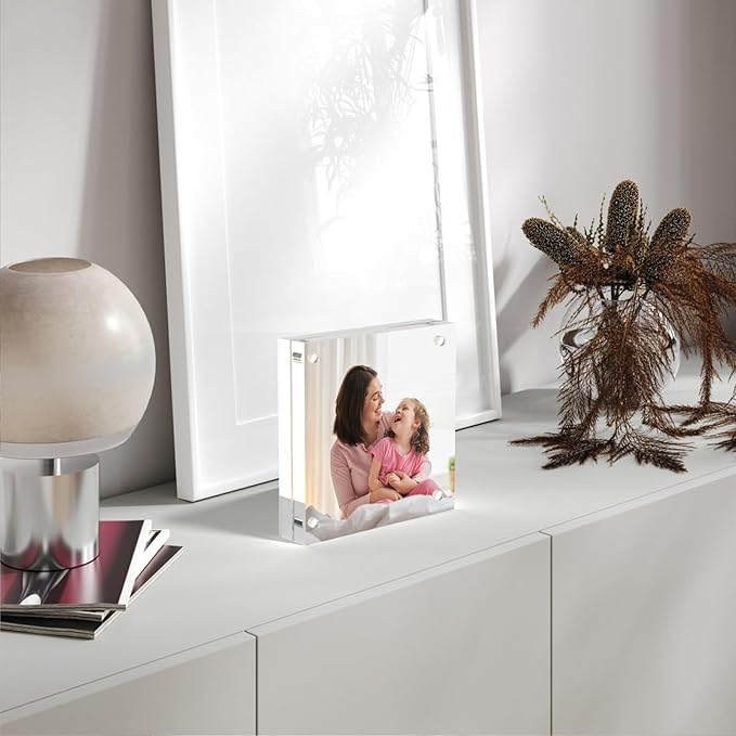 4x4 Acrylic Picture Frames, 20mm Thick Clear Frameless Magnetic Photo Frames, Double Sided Transparent Square Frame Gift for Desktop Display(3 Pack)