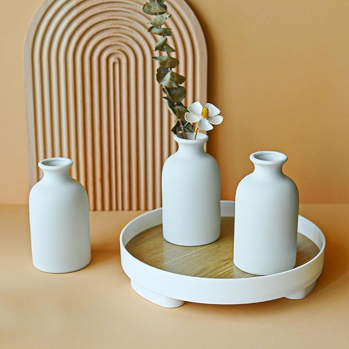 Modern White Small Ceramic Vase Set of 6 for Living Room Bedroom 4.72'' Minimalist Fresh Flower Vases for Home Decor Office Centerpieces Fireplace Nordic Style Gift for Fake Plant 6 Pack