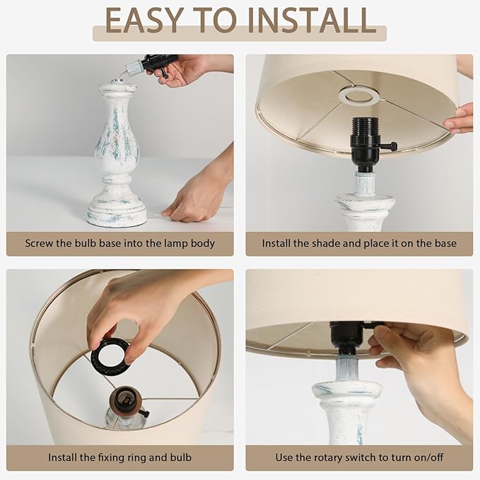 Seealle Farmhouse Table Lamps Set of 2 - Rustic Lamp for Bedroom Living Room, 22" Boho Bedside Lamps for Night Stands End Table Office Desk Lamp Nightstand Clearance with Linen Shades(Washed Blue)