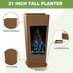 FENCY Set of 2 Tall Planters for Outdoor Plants, 24 Inch Large Tapered Pots with Drainage Trays, Weather-Resistant Plastic Plant Containers for Patio, Porch, Garden, Front Door Decor,Brown