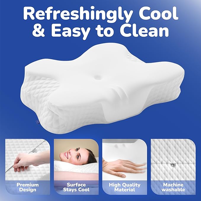 Cervical Memory Foam Pillow for Neck Support, Slow Rebound for Cozy Sleeping, Dual Height Orthopedic Bed Pillows for Pain Relief, Ergonomic Contour Pillow for Side Back & Stomach Sleepers