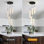 LMQNINE Natural Alabaster Pendant Lights for Kitchen Island White Marble Long Tube Chandelier Modern Black Ceiling Light Fixtures for Bedroom Dining Room Table Living Room Hallway(M-5Light)