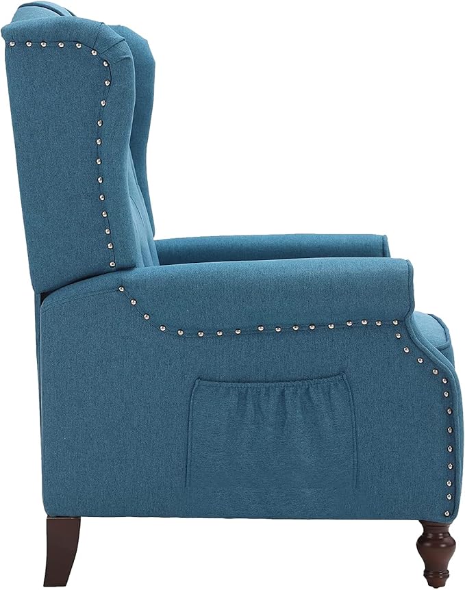 Wingback Recliner Chair with Massage and Heat, Tufted Fabric Push Back Recliner Chair for Living Room, Vintage Wingback Chair with Remote Control, Padded Cushion, Backrest, Wooden Legs