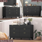 Fluted Dresser for Bedroom,7 Drawer Dresser for Closet,Storage Cabinet and Chest of Drawers with Gold Handle,TV Stand,Storage Organizer for Living Room,Hallway,Entryway,Black