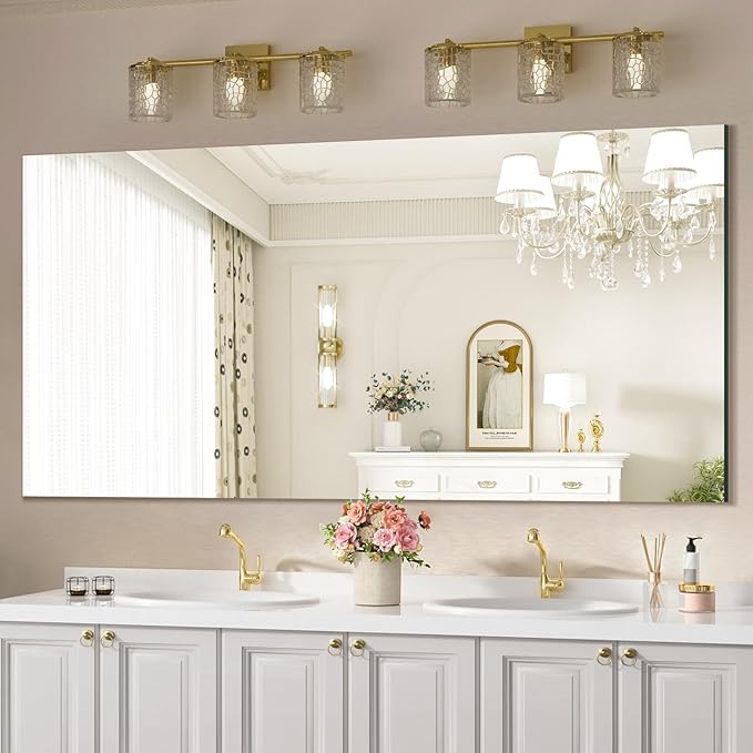 Mirrorons Large Vanity Mirror 72" x 36", Bathroom Vanity Mirror with Frameless Polished Edge, Hangs Horizontally or Vertically. Upgraded Shatterproof Bathroom Mirrors for Wall.