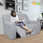 Easy-Going 6 Pieces Recliner Loveseat Stretch Sofa Slipcover Sofa Cover Furniture Protector Couch Soft with Elastic Bottom Kids, Spandex Jacquard Fabric Small Checks Silver Gray