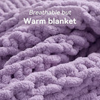 Chunky Knit Throw Blanket, 60''*80'' Knitted Throw Chenille Yarn for Bed Couch, Handmade Light Purple Crochet Big Thick Blanket, Machine Washable Cute Comfy Blanket for Home Decor