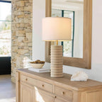 PoKat 27" Stone-Like Farmhouse Ceramic Table Lamps Set of 2 for Bedroom, Boho Nightstands Lamps for Night Stands, Distressed Beige Bedside Lamps with Natural Textured for Living Room, Sand-Colored