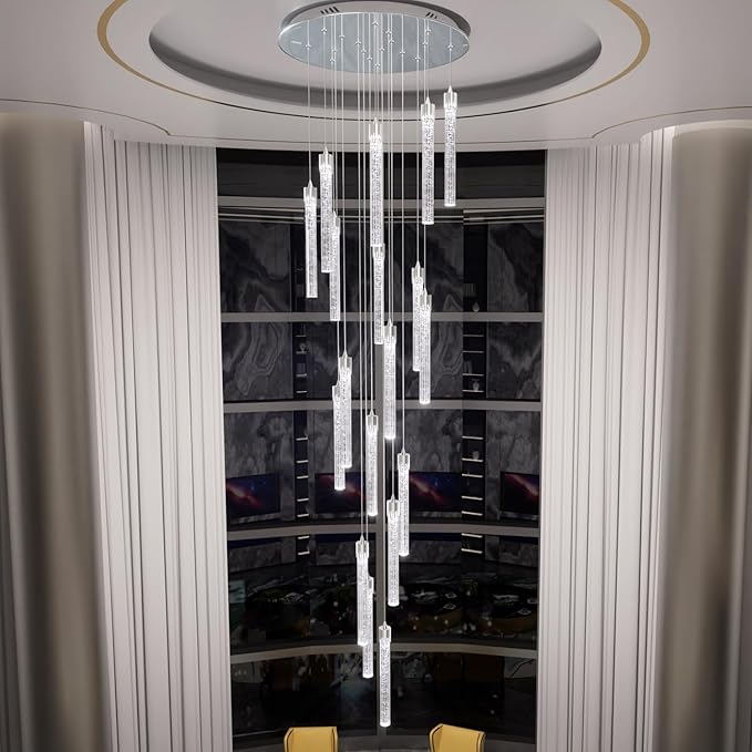 H125'' Modern Crystal Chandeliers for Entryway 18-Lights LED Dimmable Chandeliers Lighting Fixture Large Pendant Light for Staircaes Living Room Villa