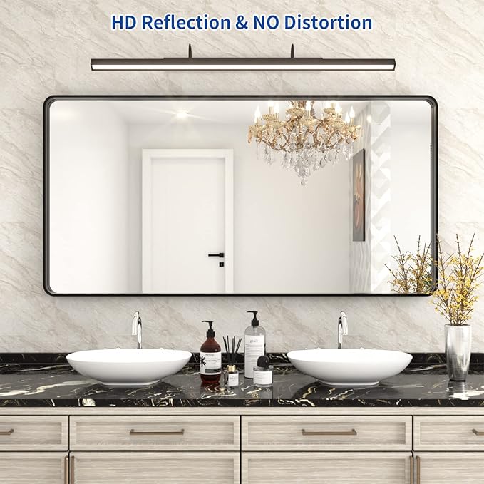 WEER Black Bathroom Mirror for Wall 60X30 Inch, Rectangular Black Metal Framed Vanity Mirror, Farmhouse Matte Black Mirror with Tempered Glass, Rounded Corner, Anti-Rust (Horizontal/Vertical)