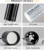 Set of 2 Pendant Lights for Kitchen Island, White Light, Black Crystal Linear Pendant Lighting, Bar Corner LED Light Fixture