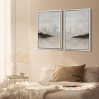 SIGNFORD Framed Canvas Print Wall Art Set Misty Horizon Soft Neutral Toned Landscape Illustration Modern Art Decorative Nordic Nature for Living Room, Bedroom, Office - 24"x36"x2 White