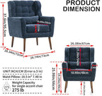 Accent Chair, Comfy Upholstered Living Room Chairs with High Tufted Backrest and Pillow, Wingback Reading Chair with Solid Wood Legs for Bedroom/Office, Chenille Fabric, Dark Blue