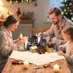 18pcs Wooden Christmas Village Set Colorful Houses and Multicolored Church with Electronic Candle Light and Xmas Tree for Christmas Party Supplies and Holiday Figurines Gift