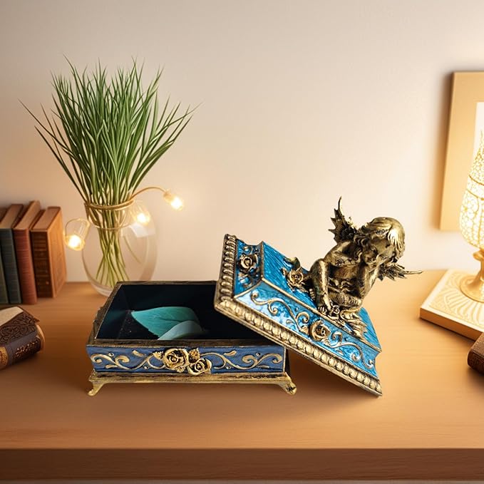 Vintage Angel Square Jewelry Box - Elegant Jewelry Storage, Wedding Bridesmaid Gift, Luxury Retro Jewelry Case- Bronze