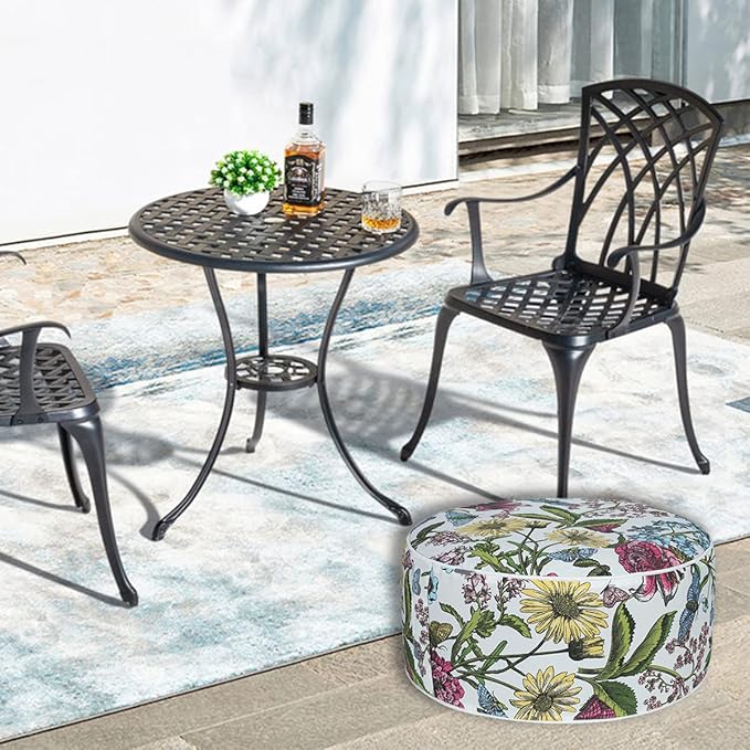 FUNHOME Inflatable Outdoor Ottoman with Air Pump,20"x9" Portable Patio Pouf,Water Resistant,Fade-Resistant,Round Blow Up Footrest Stools for Home Garden Camping Travel(Butterfly Flower)