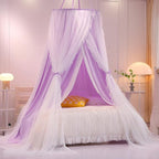 VETHIN Double Layer Princess Round Dome Canopy Bed Curtain for Girls Adults,Children Dreamy Mosquito Net,Cute Bedroom Decoration Castle Play Tent Reading Nook Canopies(Dome-Purple/White)
