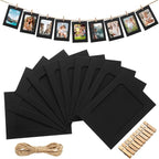 Janlaugh 100 Pcs Paper Photo Frames 4x6 Black Picture Frame with 100 Clip 10 String Kit DIY Hanging Cardboard Photo Holder Back to School Wall Decor Wedding Home