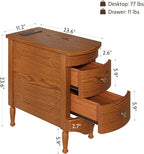 End Table with Charging Station, Narrow Side Table with 2 Drawer, Wood Sofa Side Table for Living Room, Vintage Slim Nightstand Bedside Table for Bedroom, Pre-Assembled (Dark Walnut)