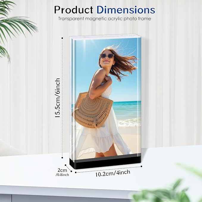 4×6 Acrylic Picture Frame (3Pack) -Double Sided 20 mm Clear Photo Frame Magnetic Standing Modern Design for Stereoscopic Displays, Desk Decor & Perfect Memories Gifts (4×6 vertical)