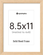 upsimples 8.5 by 11 Picture Frame, Natural Solid Wood Picture Frames, Display 6x8 with Mat or 8.5 x 11 Without, Wall or Tabletop, 1 Pack, Natural