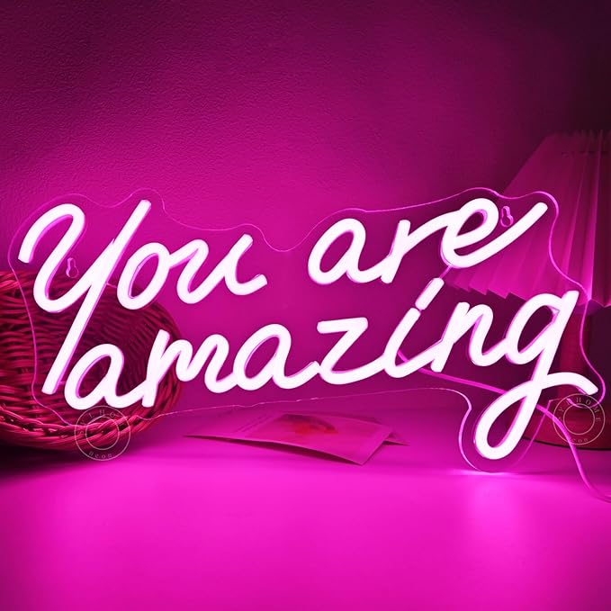 SYLHOME Pink You Are Amazing Led Neon Light Sign Girls Bedroom Kids Room Wall Decor Sign Wedding Birthday Christmas Graduation Party Sign Student Gifts USB 15.75" X 8.94"