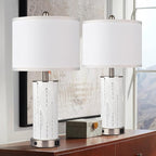 Ceramic Engraved Translucent Light Decorative 25" Table Lamps Set of 2 with Nightlight,E26 Socket&Rotary Switch,USB A+C Ports,Modern Bedside Lamps for Nightstand,Bedroom(Bulbs Included)