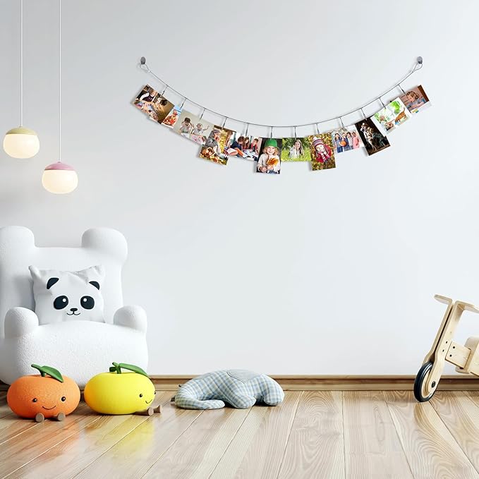 2 Pack Chain Photo Clip Hanging Photo Display Wall Photo Display Metal Photo String with 12 Clips Wall-Mounted Picture Holder for Hanging Painting Family Photos Artworks (Silver Color)