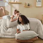 Litanika Comforters Twin XL Size Oatmeal, 2 Pieces Lightweight Solid Bedding Set & Collections, All Season Fluffy Bed Set (68x92 Inches Comforter & 1 Pillowcase)